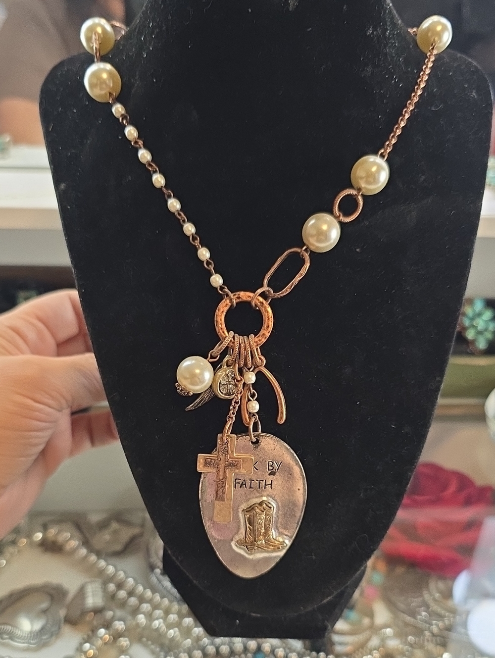 Walk By Faith Pearl Accent Faith Pendant Necklace - Gold-Tone
